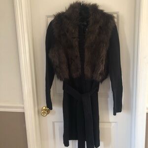 Donna Salyers Fabulous Furs Long Cardigan Sweater with Faux Fur Collar S